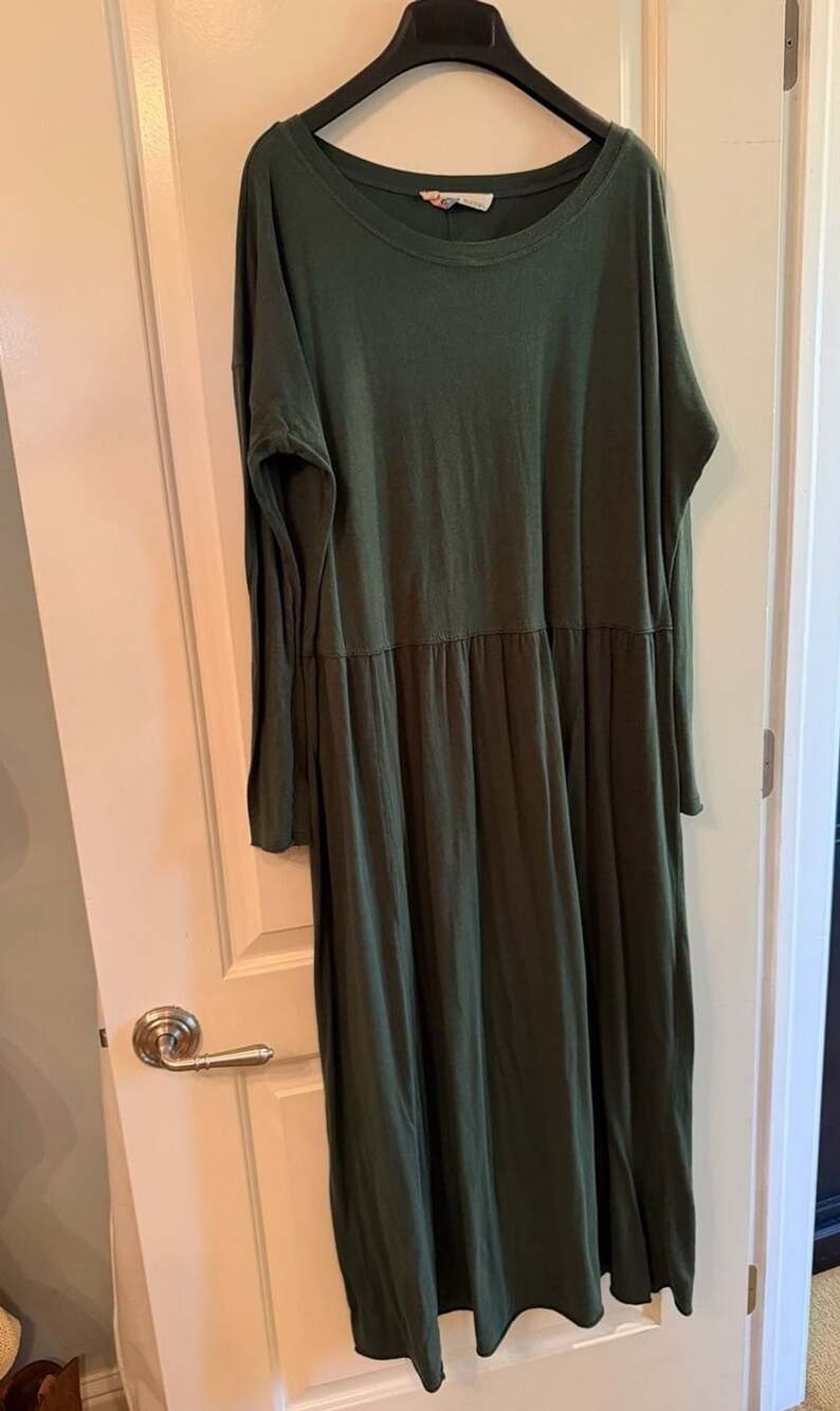FP Beach Maxi Dress Size S Green Long Sleeve Drop Waist